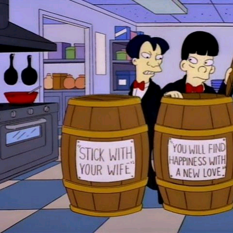 Simpsons app: a frame-grab of two fortune-telling barrels